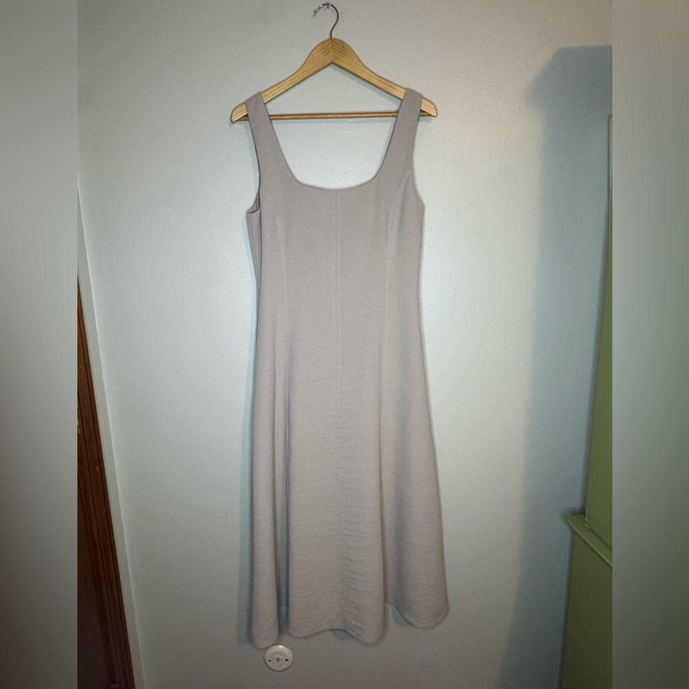 Joie Taupe Sleeveless Midi Dress Size 8 Minimal A-Line Scoop Neck